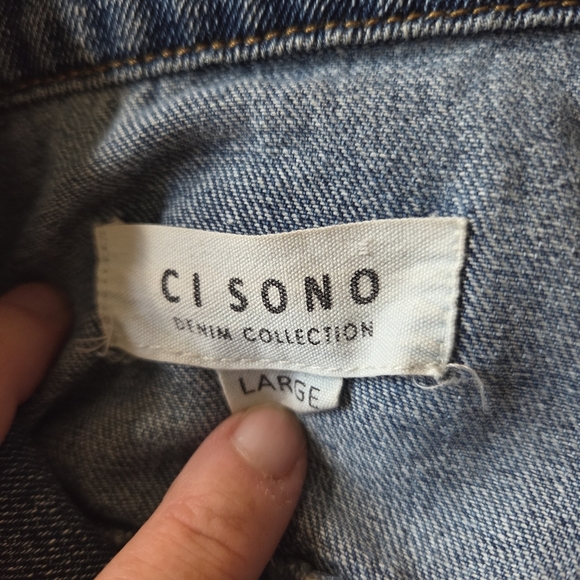Cisono Classic Blue Distressed Denim Jacket Size L - Picture 7 of 7